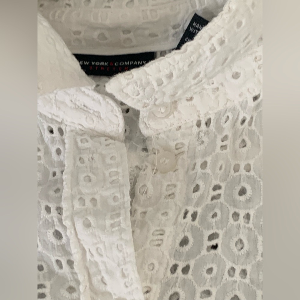 New York & Company White Eyelet Button-Front Shirt - Picture 7 of 11